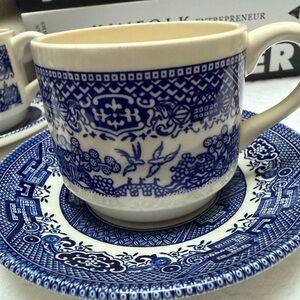 4 Sets of Vintage Churchill Cobalt Blue Cup/Saucer & 2 Sets of Made from USA